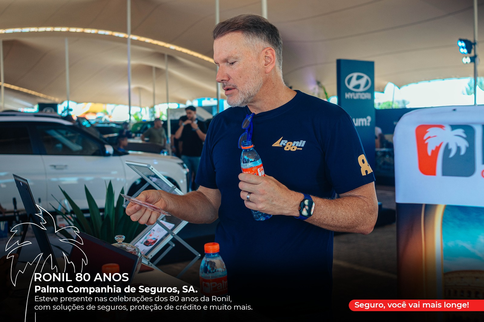 Convidado das celebrações dos 80 anos da Ronil junto ao stand da Palma Seguros no ATCM