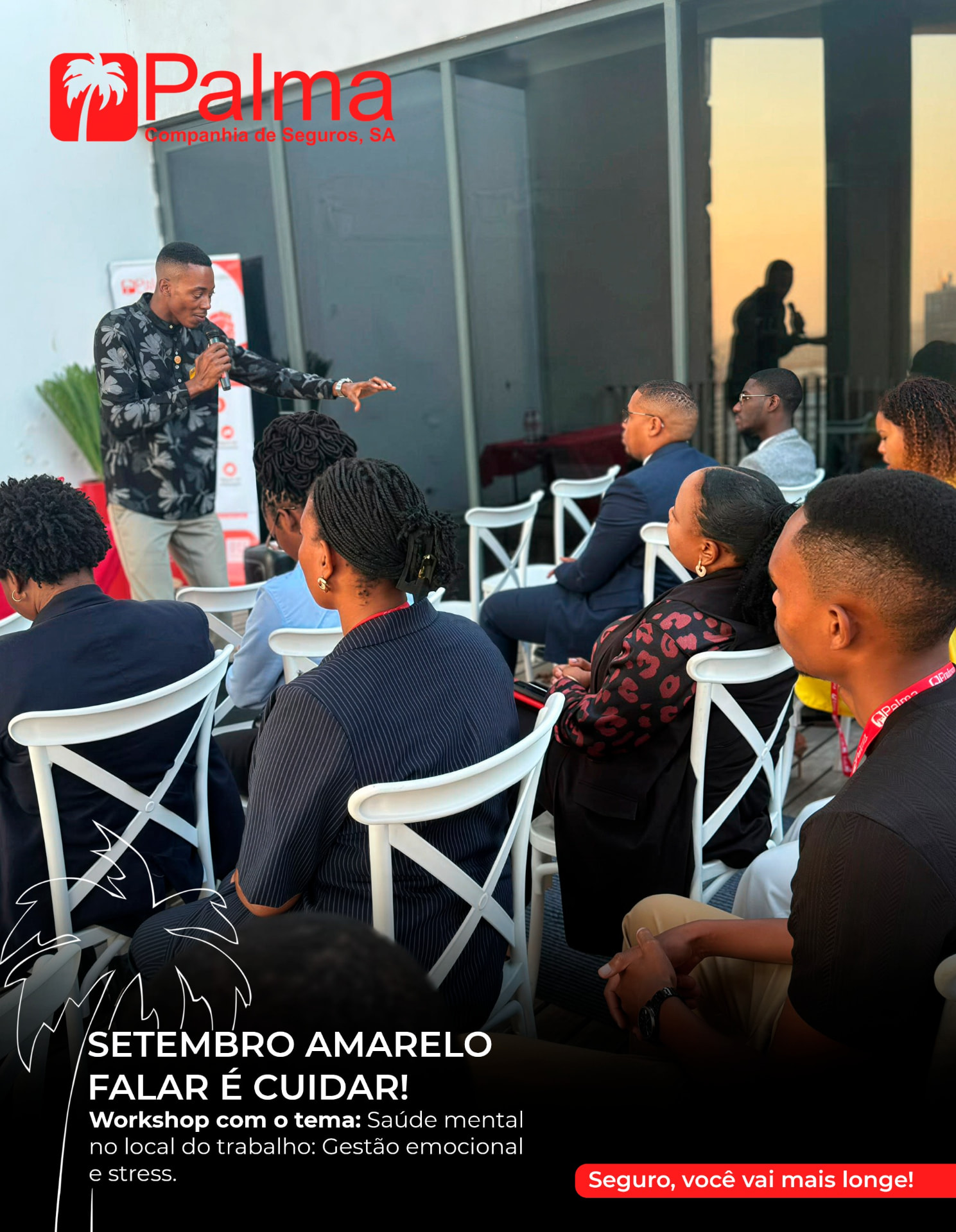 Apresentação sobre gestão emocional e stress no workshop do Setembro Amarelo da Palma Seguros
